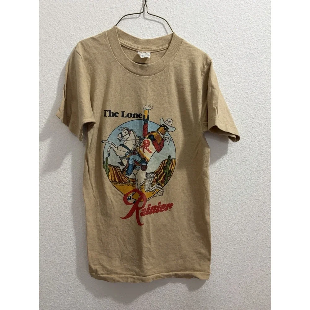 Vintage 80s The Lone Rainier Brewing Lone Ranger Shirt Womens Small Cowboy RARE!